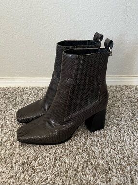 Paige Frankie Square Toe Ankle Bootie in Slate Snake Leather Women's Size 8.5